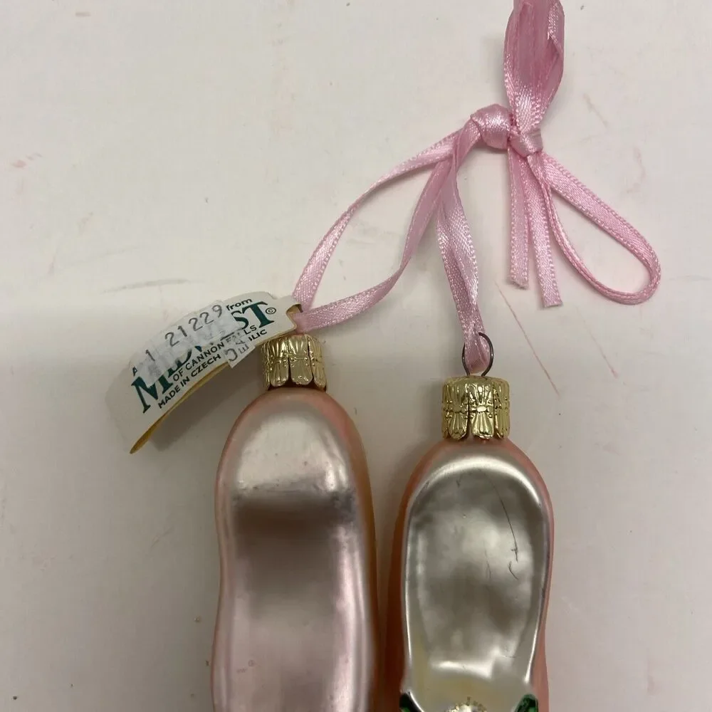 Midwest Of Cannon Falls Vintage Pink Ballerina Slippers Glass Ornament Czech Rep